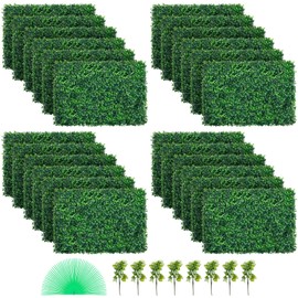 Happybuy 24pcs UV-Resistant Artificial Boxwood Panels, 24" x 16" Hedge Wall, Green Grass Backdrop, Fake Hedge for Decorative Privacy Fence, Ideal for Indoor & Outdoor Garden Backyard