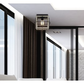 Tawson Amos Modern Farmhouse 1-Light Flush Mount Light with Hand Painted Light Wood Shade for Hallway, Entryway, Passway, Dining Room, Bedroom, Garage, Kitchen, Living Room