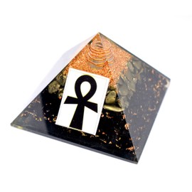 Color Decor Black Tourmaline & Pyrite Aankh Symbol Pyramid Aankh Egyptian Pyramid of Eternal Life Nubian Pyramid 75 Mm