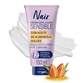 Nair Crema Depiladora Corporal Piel Sensible 150 ml Probada por Dermatólogos con Ingredientes Naturales: Aceite de Almendras Dulces, Piel Suave y Tersa