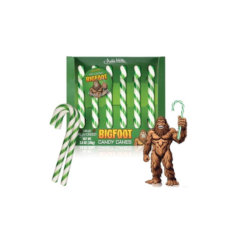 Archie McPhee Bigfoot Pine Flavor Candy Canes - Holiday Candy,