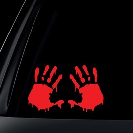 SET of 2: Bloody Hand Print Zombie Outbreak Car Decal/Sticker - Red (6.5")