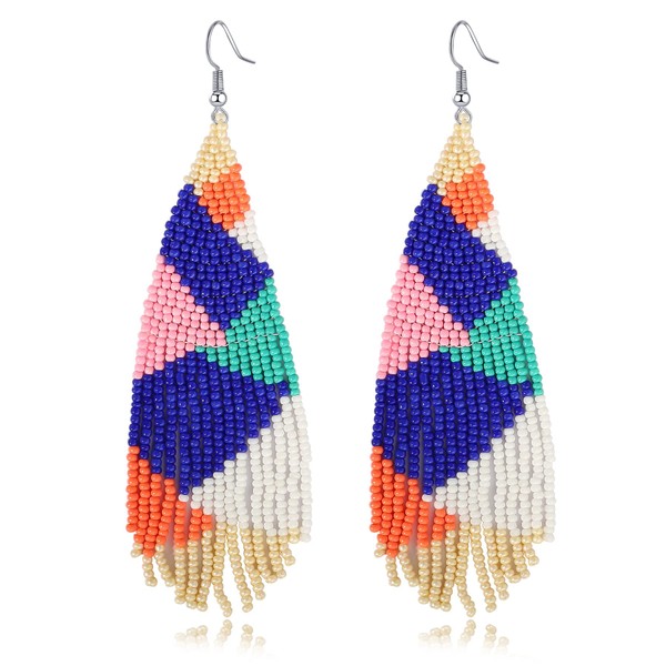 CALORVIA Boho Big Long Tassel Beaded Dangle Earrings Native Handmade