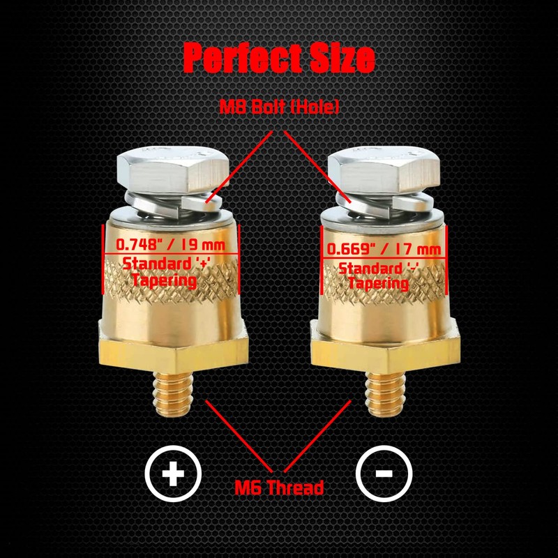 Ampper M6 Thread Male Brass Battery Charging Post Terminals, M6