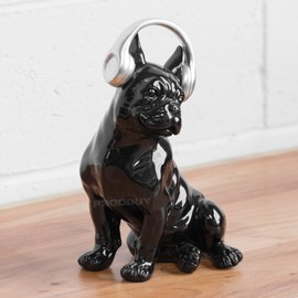 Large French Bulldog Silver Headphones Ornament Sculpture Statue Gift Frenchie