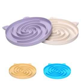 Bifeaw Silicone Slow Feeder Cat Bowl - Cat Slow Feeder Dry Wet Food for Healthy Eating - Slow Feeder for Cats Easy to Clean (Purple and White)