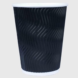 VABE UK Disposable Coffee Tea Cups - 100 Insulated Eco Friendly Paper Cups - 12 Ounce Rippled Wall for Added Protection - tripled Layer hot Drink Cup (Black)