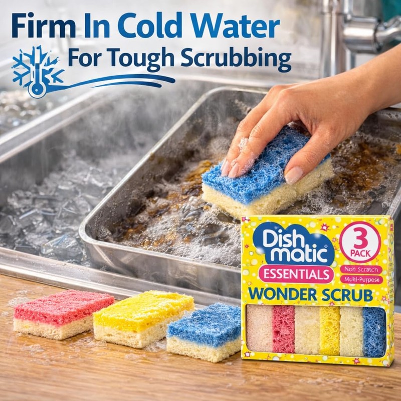 6 x Dishmatic Wonder Scrub Sponge Scourers – Non Scratch