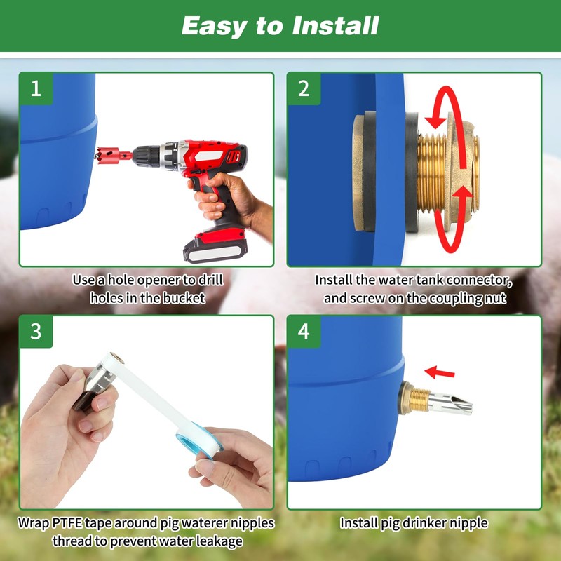 Lonepetu 4 Pcs Pig Waterer Nipples for Barrel Kit, Stainless