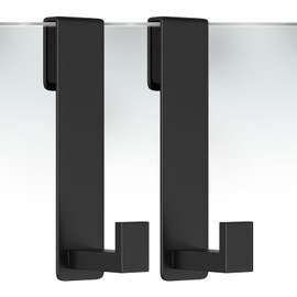 WUIVIUT Heavy-Duty Stainless Steel 7.5 Inch Over The Glass Door Shower Hooks - Towel Hooks for Frameless Shower Glass Door Bathroom Holder for Washroom(L Shape 2 Pack, Fits 3/8'' Thick)