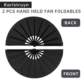 Karlstruyn 2 Pcs Handheld Fan Foldables, Hand Fans for Women Folding, Chinese Fans Folding Fan for Party Gifts, Decoration, Dance(Black)