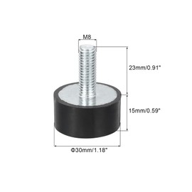 QUARKZMAN M8 Threaded Rubber Bushings, Vibration Insulators, Cylindrical Shock Absorber with Pins 30 x 15 mm, Pack of 8