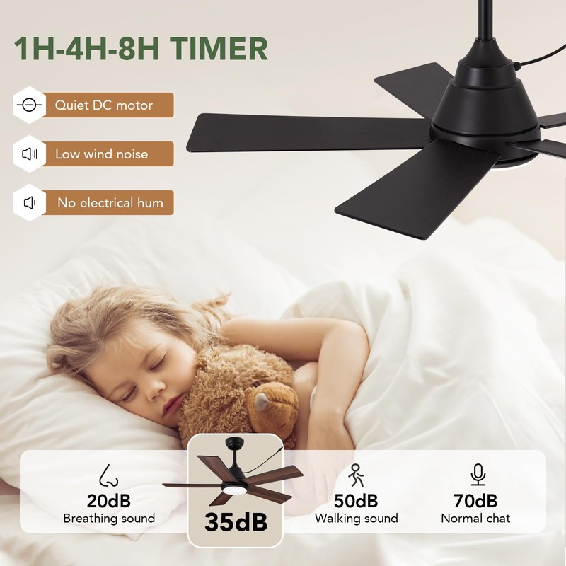 SPACORA 42 Inch Ceiling Fan with Light, Black Ceiling Fans