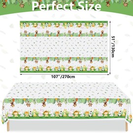 PIXHOTUL 4 Pcs Jungle Safari Tablecloths, Safari Baby Shower Table Cloths Decorations, Animal Print Plastic Table Cover, Wild One Birthday Party Decorations for Boys Kids, 130 x 270cm