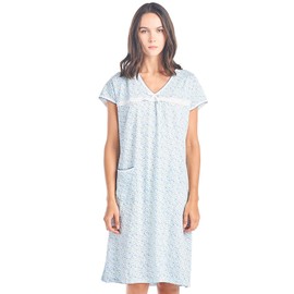 Casual Nights Women's Cotton Floral Short Sleeve Nightgown - Blue - Large