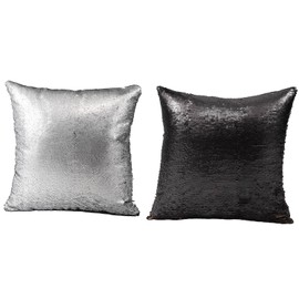 A and B Home AB-T43788 Small 16 x 16 Square Glitter Reversible Mermaid Color Changing Throw Decorative & Accent Sofa/Couch Set of 2 Pillows, Silver