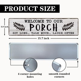 Welcome to Our Porch Metal Tin Sign, Decor for Farmhouse Porch, Welcome Sign for Front Door, Retro Metal Tin Sign, Housewarming Gifts for Home Outdoor Indoor 15.8x4 Inch