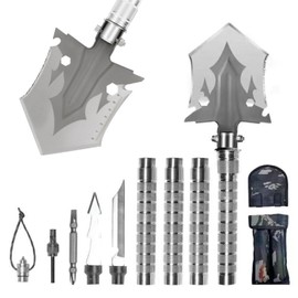 Herfair Folding Shovel Outdoor Multifunctional Shovel Stainless Steel Garden Shovel 3 Angle Adjustable Spade for Hiking Camping Survival (D)