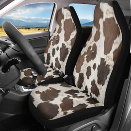 ZIATUBLES Brown Cow Print Car Front Seat Cover 2 Pcs Vehicle Seat Covers Non-Slip Auto Interior Cover Washable Seat Protector Universal Fit Sedan SUVs Van