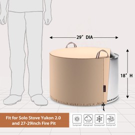 QH.HOME [2025 Upgraded 900D Fabric] Fire Pit Cover Round for Solo Stove Yukon 27"-29",Waterproof Smokeless Fire Pit Cover,Strong Tear Resistant,Fits for Gas/Table/Bowl Fire pits - 30" D X 18" H-Wheat