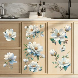 PLIGREAT 3 Sheets Magnolia Rub on Transfer for Furniture Watercolor Floral Rub on Stickers Vintage Flower Rub on Transfer Decals for Wood Dressers Cabinet Scrapbooking Crafts Home Decorative