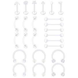 incaton Piercing Retainer Clear Bioflex Flexible 14G 16G Labret Stud Retainer Septum Cartilage Rook Daith Earrings Horseshoe Plastic Industrial Piercing