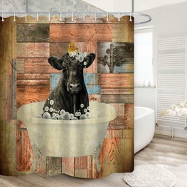 GOOESING Rustic Farm Cow Shower Curtain Farmhouse Barn Door Country Shower Curtains Set Wood Panels Background Bath Curtain for Bathroom Decor with 12 Hooks 60X72inch