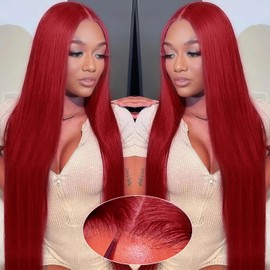 GUDOZO 99j Burgundy Glueless Wigs Human Hair Pre Plucked Pre Cut 9x6 HD Lace Front Wigs Human Hair 200% Density Straight Glueless Wigs Human Hair wigs for Black Women 28 inch