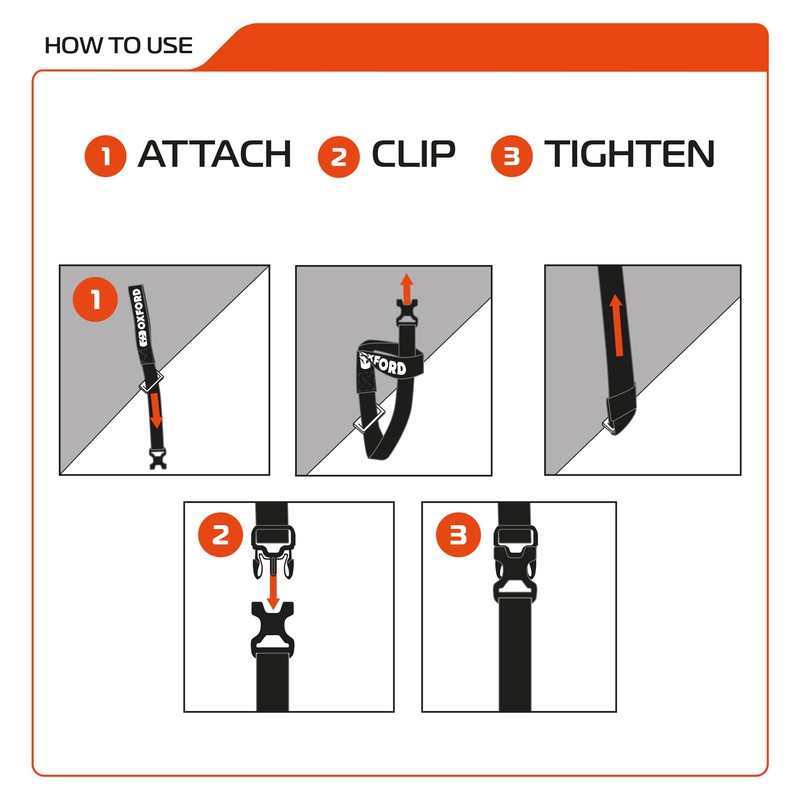 Atlas B-Clip (Pair), 26mm x 2.0m, Black. Motorcycle Adjustable Luggage
