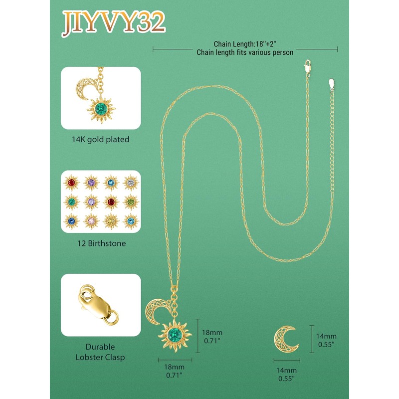 JIYVY32 Emerald Necklace May Birthstone Sun Moon Necklace for Women