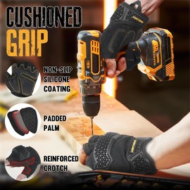 HANDLANDY Fingerless Framer Work Gloves for Men, Utility Grip Paded Gloves for Tactical Shooting Airsoft Hunting Driving (Black- 3 Fingerless, Medium (Pack of 1))