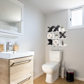 GENMOUS Handmade Tic Tac Toe Toilet Paper Holder For Black and White Bathroom Decor, Funny Wall Mounted Free Standing Toilet Tissue Paper Storage For Kids Guest Restroom Farmhouse Bathroom Decor White