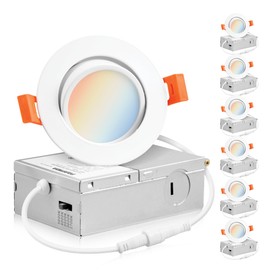 PARMIDA (6 Pack) 3 Inch 5CCT Ultra-Thin LED Adjustable Gimbal Recessed Lighting with J-Box, 2700K/3000K/3500K/4000K/5000K 5 Color Selectable, 8W, Eyeball Canless Slim Panel Lights, Dimmable, IC, ETL