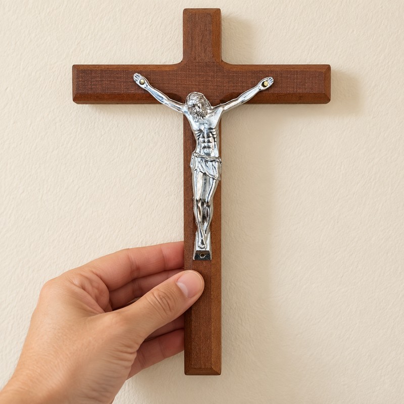 7.8 Inch Wooden Crucifix Wall Cross with Jesus Figure, Catholic