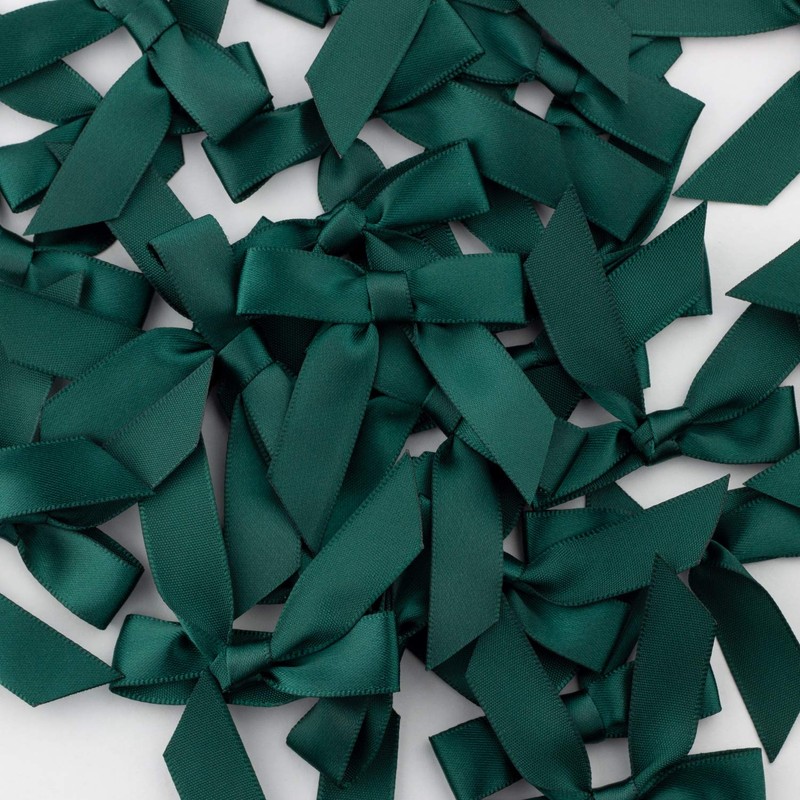7Rainbows 50pcs Boutique 1.5" Dark Green Satin Ribbon Mini Bows