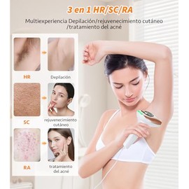 3 en1 IPL Depiladora Láser, 9 niveles ajustables,6,8 cm² Área grande, Dispositivo de depilación indolora IPL Para Mujer, 999.999 destellos, Con HR/SC/