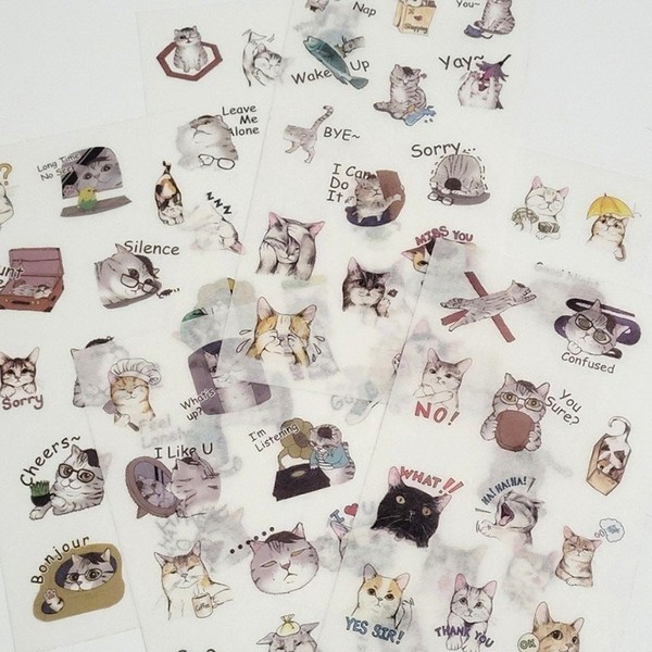 Set of 6 cat stickers Dakku sticker diary Dakku paper