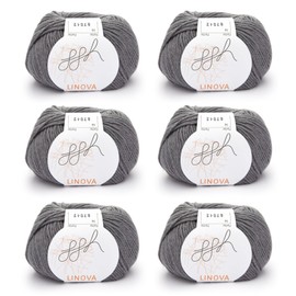 ggh Linova (Colour 016 - Slate Grey) - 6 Balls Set of 50g | 300g Cotton Linen Yarn for Knitting & Crocheting | 74% Cotton, 26% Linen | Approx. 600m | Needle Size 3.5-4.5mm