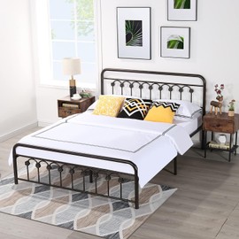 VECELO Full Size Metal Platform Bed Frame with Headboard and Footboard, Mattress Foundation with Steel Slat Support/No Box Spring Needed/Easy Assembly Copper