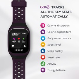 HEALBE GoBe3 - Wearable Health, Fitness and Activity Tracker with Automatic Tracking of Calorie Intake and Burning, Water Balance, Heart Rate, Sleep, neuroactivity, and Stress, with Free app, Purple