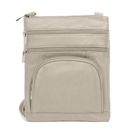 TOVOSO Crossbody Bag for Women, Genuine Leather Multi-Pocket Purse with Adjustable Strap, RFID Protection, Built-In Wallet, Large, Cream