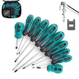 11-Piece Magnetic Screwdriver Set - 5 Phillips and 5 Flat Head & Magnetizer with Carrying Case - Professional Non-Slip Cushion Grip Nut Driver Repair Tool Set - Ideal for Men and Women Gifts