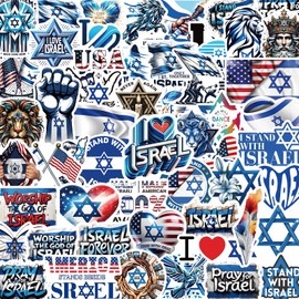 Israel Stickers 55Pcs - I Stand with Israel America Friendship Nation Israeli Show Your Support Flags Seal Vinyl Decal- Easy Stick & Remove for Parades Window Cars Trucks Tumblers Water Bottles