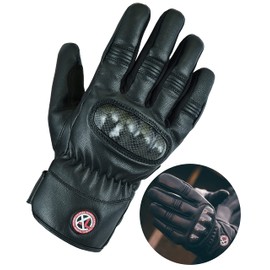 Texpeed Men's Leather Motorcycle Gloves - Waterproof Biker Moped Armoured Ankle Protection - For Summer or Winter - Black - Short Style - M