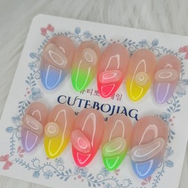 Pastel water drop handmade nail tips - Almond S / 파스텔 물방울 수제네일팁 - 아몬드S