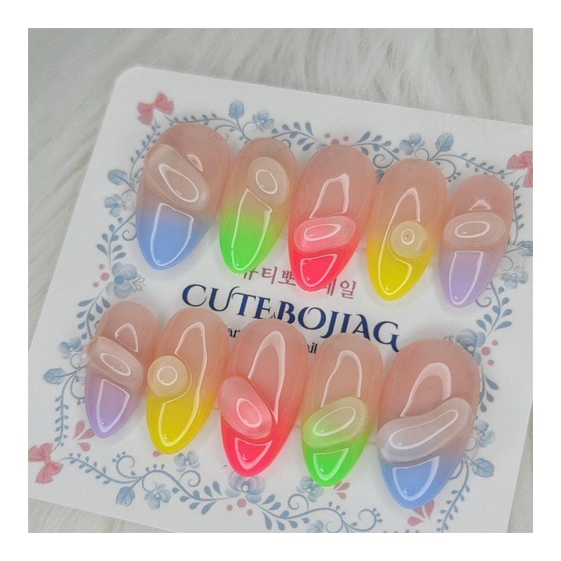 Pastel water drop handmade nail tips - Almond S /