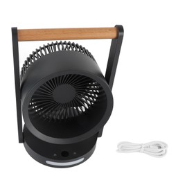 USB Desk Fan with Night Light 5 Speeds Quiet Portable Table Fan with Wooden Handle for Home Travel Camping Office Dark Grey