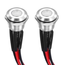 DMiotech 1/2 Inch Stainless Steel Momentary Push Button Switch Flat Head 3A 12-24V Silver Shell with Pre-soldered White LED Ring Light 1NO, 2Pcs