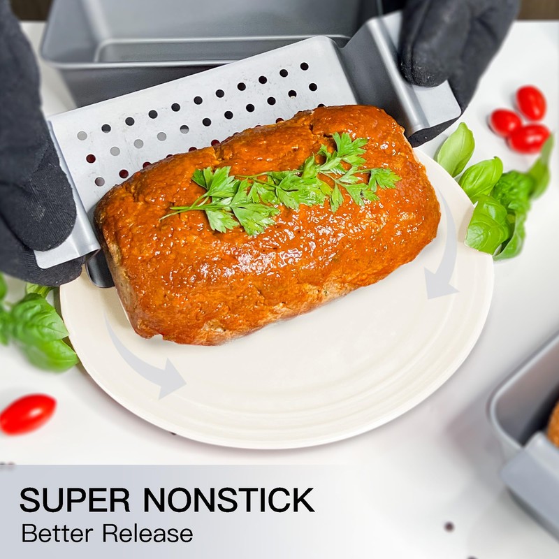 HONGBAKE 4 Pack Meatloaf Pan with Drain Tray, 9 x