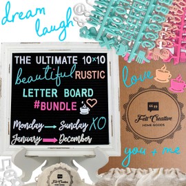 Rustic Felt Letter Board Ultimate Bundle Farmhouse Vintage White Wood Frame and Stand by Felt Creative Home Goods Changeable Message Memo Board 800+ Letter Set (Black, 10x10)